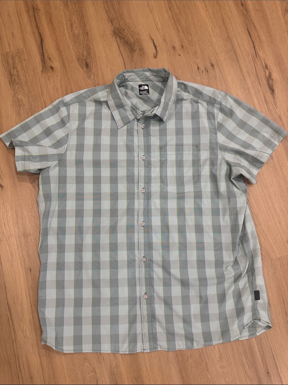 The North Face Light Green Plaid Short-Sleeve Button-Down Shirt